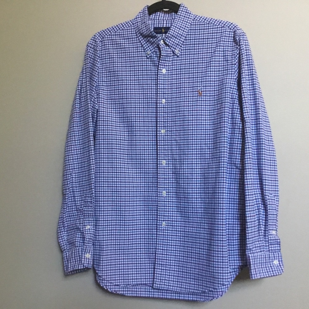 RALPH LAUREN navy blue plaid button down shirt M - Picture 1 of 5